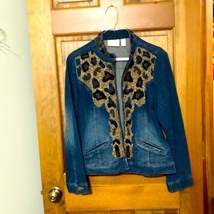 Chicos beaded detail front denim jacket in size 0